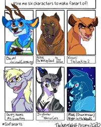 Size: 1080x1350 | Tagged: safe, artist:thewerewolfbrony, derpy hooves, big cat, cat, deer, dog, lion, pegasus, pony, anthro, g4, animal crossing, anthro with ponies, bam (animal crossing), clothes, crossover, female, jayfeather, mae borowski, male, mare, night in the woods, rosie (the walking dead), six fanarts, smiling, the lion king, the walking dead, vitani, warrior cats