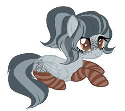 Size: 1280x1143 | Tagged: safe, artist:magicdarkart, oc, oc only, pegasus, pony, body freckles, clothes, deviantart watermark, female, freckles, mare, obtrusive watermark, prone, simple background, socks, solo, striped socks, transparent background, watermark