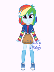 Size: 1536x2048 | Tagged: safe, artist:saltymango, rainbow dash, equestria girls, g4, alternate clothes, alternate hairstyle, converse, cute, female, looking at you, shoes, smiling, smiling at you, solo