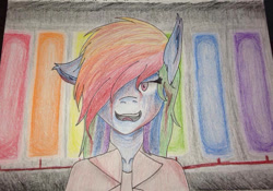 Size: 960x672 | Tagged: safe, artist:dinogrl, rainbow dash, anthro, fanfic:rainbow factory, g4, clothes, female, looking at you, rainbow factory dash, solo, spectra