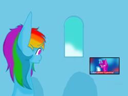 Size: 1024x768 | Tagged: safe, artist:dinogrl, rainbow dash, pony, unicorn, g4, female, levitation, magic, mare, solo, telekinesis