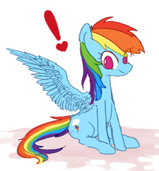 Size: 538x580 | Tagged: safe, artist:nota_mano, rainbow dash, pegasus, pony, g4, exclamation point, female, heart, sitting, solo