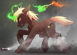 Size: 3508x2480 | Tagged: safe, artist:underpable, oc, oc only, pony, unicorn, high res, male, molotov cocktail, solo, stallion