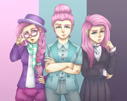 Size: 1000x800 | Tagged: safe, artist:toxiccolour, fluttershy, human, fake it 'til you make it, g4, alternate hairstyle, fluttergoth, hipstershy, humanized, self paradox, severeshy, triality