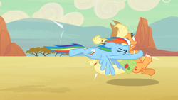 Size: 1920x1080 | Tagged: safe, screencap, applejack, rainbow dash, earth pony, pegasus, pony, g4, season 2, the last roundup, collision, great moments in animation