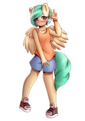 Size: 2893x4092 | Tagged: safe, alternate version, artist:koizumisho, oc, oc only, oc:mango foalix, pegasus, anthro, background removed, peace sign, pegasus oc, simple background, solo, transparent background, wings