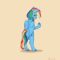 Size: 4000x4000 | Tagged: safe, artist:miokomata, rainbow dash, pegasus, pony, g4, bipedal, butt, colored hooves, dock, female, looking at you, looking back, looking back at you, mare, plot, rainbutt dash, signature, simple background, solo