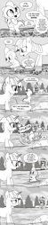 Size: 896x4148 | Tagged: safe, artist:mamatwilightsparkle, moondancer, spike, twilight sparkle, dragon, pony, unicorn, tumblr:mama twilight sparkle, g4, baby, baby spike, comic, crying, forest, monochrome, river, rock, splash, tripping, tumblr, water, younger