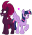 Size: 8458x9280 | Tagged: safe, alternate version, artist:ejlightning007arts, tempest shadow, twilight sparkle, alicorn, pony, unicorn, g4, blushing, broken horn, butt touch, eye scar, female, heart, horn, lesbian, mare, raised hoof, raised leg, scar, sexy face, ship:tempestlight, shipping, simple background, smack dat ass, spanking, tongue out, transparent background, twilight sparkle (alicorn), unexpected, vector, wing slap