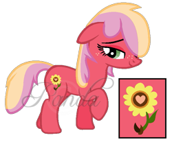 Size: 679x563 | Tagged: safe, artist:ipandacakes, oc, oc only, oc:gala blossom, earth pony, pony, base used, female, freckles, mare, offspring, parent:big macintosh, parent:cheerilee, parents:cheerimac, simple background, solo, transparent background, watermark