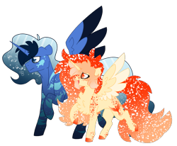 Size: 3355x2765 | Tagged: safe, artist:crazysketch101, oc, oc only, oc:abyss, oc:pheonix, alicorn, pony, alicorn oc, colored hooves, duo, high res, horn, simple background, transparent background, wings