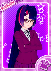 Size: 252x352 | Tagged: safe, artist:forestar, twilight sparkle, human, g4, 3d, anime, character card, clothes, female, glasses, hairpin, humanized, koikatsu, one eye closed, school uniform, skirt, smiling, solo, uniform, wink