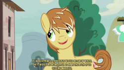 Size: 1280x720 | Tagged: safe, anonymous editor, edit, edited screencap, screencap, feather bangs, earth pony, pony, g4, hard to say anything, caption, image macro, male, meme, stallion, text