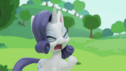 Size: 800x450 | Tagged: safe, screencap, rarity, pony, unicorn, g4.5, gem of a problem, my little pony: stop motion short, adorable distress, animated, cute, eyes closed, female, gif, hooves up, marshmelodrama, outdoors, rarity being rarity, solo, stop motion, tree, upset