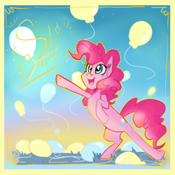 Size: 3000x3000 | Tagged: safe, artist:g-elric, pinkie pie, pony, g4, balloon, bipedal, female, high res, solo