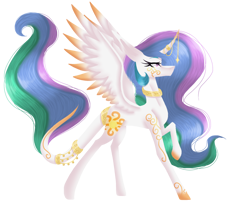 Size: 1200x1000 | Tagged: safe, artist:singdraw, princess celestia, alicorn, pony, g4, alternate cutie mark, colored wings, female, horn, horn jewelry, jewelry, mare, raised hoof, simple background, solo, transparent background, wings
