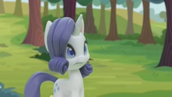 Size: 1920x1080 | Tagged: safe, screencap, rarity, pony, unicorn, g4.5, gem of a problem, my little pony: stop motion short, confused, female, mare, solo, tree