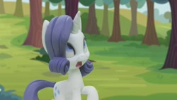Size: 1920x1080 | Tagged: safe, screencap, rarity, pony, unicorn, g4.5, gem of a problem, my little pony: stop motion short, cute, female, looking up, mare, shocked, solo, surprised, tree