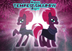 Size: 3457x2453 | Tagged: safe, artist:andoanimalia, fizzlepop berrytwist, tempest shadow, pony, unicorn, g4, broken horn, duality, female, fireworks, high res, horn, lightning, mare, show accurate, spoilers in description, story included, tempest shadow day