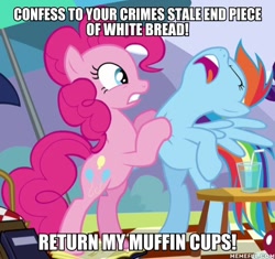 Size: 600x563 | Tagged: safe, edit, edited screencap, screencap, pinkie pie, rainbow dash, earth pony, pegasus, pony, g4, wonderbolts academy, bipedal, caption, cropped, duo, ed edd n eddy, image macro, key to my ed, memeful.com, text