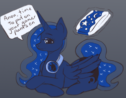 Size: 1758x1373 | Tagged: safe, artist:riddlr, princess luna, gamer luna, diaper, diaper fetish, fetish, headphones, implied anon, non-baby in diaper, offscreen character