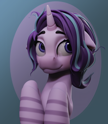 Size: 1244x1423 | Tagged: safe, artist:sceathlet, starlight glimmer, pony, unicorn, g4, 3d, abstract background, bust, cute, female, floppy ears, glimmerbetes, hooves to the chest, mare, solo