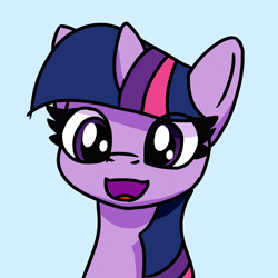 Size: 4000x4000 | Tagged: safe, artist:anderdraws, twilight sparkle, pony, g4, absurd resolution, blue background, bust, cute, female, looking at you, mare, open mouth, portrait, simple background, solo, twiabetes