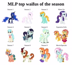 Size: 3536x3178 | Tagged: safe, editor:secretbronyx, autumn blaze, coco pommel, coloratura, fleur-de-lis, kerfuffle, lightning dust, princess luna, rarity, shimmy shake, somnambula, sunset shimmer, vapor trail, alicorn, earth pony, kirin, pegasus, unicorn, 2 4 6 greaaat, daring done?, equestria girls, equestria girls specials, friendship is magic, g4, luna eclipsed, my little pony equestria girls: better together, my little pony equestria girls: forgotten friendship, my little pony: rainbow roadtrip, rarity takes manehattan, sounds of silence, sweet and elite, the mane attraction, top bolt, wonderbolts academy, cheerleader, cheerleader outfit, clothes, female, high res, list, mare, one eye closed, op has an opinion, simple background, waifu, white background, wink