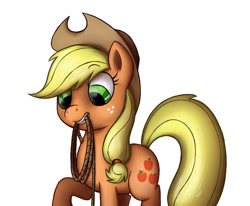 Size: 900x741 | Tagged: safe, artist:professor-ponyarity, applejack, earth pony, pony, g4, cute, female, jackabetes, lasso, mare, mouth hold, rope, simple background, solo, white background