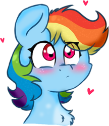 Size: 512x593 | Tagged: safe, artist:honneymoonmlp, derpibooru exclusive, rainbow dash, pegasus, pony, g4, blushing, bust, chest fluff, cute, dashabetes, eye clipping through hair, female, heart, portrait, simple background, solo, white background