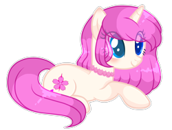 Size: 2921x2217 | Tagged: safe, artist:milkteasour, artist:poppyglowest, oc, oc only, pony, unicorn, base used, blushing, choker, female, high res, mare, outline, prone, simple background, solo, transparent background, white outline