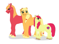 Size: 565x423 | Tagged: safe, artist:therealfenix01, apple bloom, applejack, big macintosh, earth pony, pony, g4, brother and sister, cutie mark, female, filly, male, mare, siblings, simple background, stallion, the cmc's cutie marks, white background