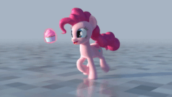 Size: 1920x1080 | Tagged: safe, artist:zgcbrony, pinkie pie, earth pony, pony, g4, 3d, animated, blender, blender cycles, cupcake, cute, diapinkes, female, food, implied twilight sparkle, levitation, magic, no sound, offscreen character, running, solo, telekinesis, walk cycle, walking, webm