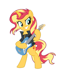 Size: 5859x7000 | Tagged: safe, artist:emeraldblast63, idw, sunset shimmer, pony, unicorn, g4, spoiler:comic, spoiler:comic79, bipedal, clothes, female, guitar, idw showified, jacket, leather jacket, musical instrument, punkset shimmer, rock (music), show accurate, simple background, solo, sunset shredder, transparent background