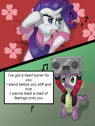 Size: 600x800 | Tagged: safe, artist:sgolem, edit, rarity, spike, pony, g4, female, male, ninja sex party, ship:sparity, shipping, straight