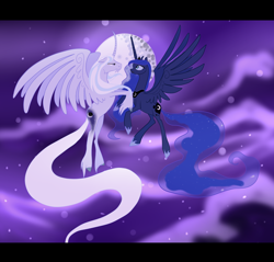 Size: 2502x2396 | Tagged: safe, artist:hyvepl, princess luna, oc, oc:sir menulis, alicorn, pony, g4, canon x oc, high res, moon, night, shipping