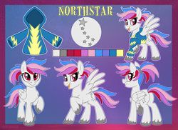Size: 4096x2989 | Tagged: safe, artist:sciggles, oc, oc:northstar, pegasus, pony, clothes, hoodie, pegasus oc, reference sheet, wings, wonderbolts