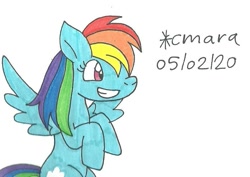 Size: 887x629 | Tagged: safe, artist:cmara, rainbow dash, pegasus, pony, g4, cute, dashabetes, excited, female, mare, smiling, solo, traditional art, wings