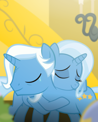 Size: 5000x6250 | Tagged: source needed, safe, artist:bean, jack pot, trixie, pony, unicorn, g4, cover art, crying, cute, diatrixes, father and child, father and daughter, female, fimfiction, male, tears of joy