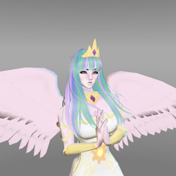 Size: 2048x2048 | Tagged: safe, artist:monstermaster13, princess celestia, human, g4, 3d, gray background, high res, humanized, pony coloring, simple background, solo, winged humanization, wings