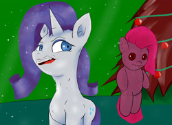 Size: 4921x3600 | Tagged: safe, artist:guatergau5, pinkie pie, rarity, pony, unicorn, g4, christmas, christmas tree, doll, female, holiday, pinkamena diane pie, toy, tree