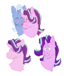 Size: 1280x1521 | Tagged: safe, artist:kittycoot, starlight glimmer, trixie, pony, unicorn, g4, blushing, bust, female, heart, lesbian, nuzzling, ship:startrix, shipping, simple background, smiling, white background