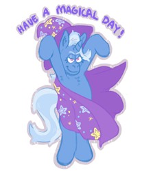 Size: 1280x1432 | Tagged: safe, artist:kittycoot, trixie, pony, unicorn, g4, armpits, biologically justified underarm fluff, bipedal, cape, chest fluff, clothes, female, hat, lidded eyes, smiling, solo, trixie's cape, trixie's hat