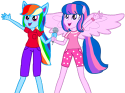 Size: 1293x964 | Tagged: safe, artist:徐詩珮, oc, oc only, oc:hsu amity, oc:rainbow eevee, equestria girls, g4, amityeevee, clothes, equestria girls-ified, female, lesbian, oc x oc, ponied up, shipping, simple background, transparent background