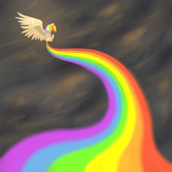 Size: 2000x2000 | Tagged: safe, artist:avrameow, rainbow dash, pegasus, pony, g4, cloud, cloudy, female, flying, high res, rainbow trail, solo, spread wings, wings