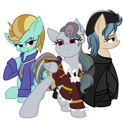 Size: 1600x1600 | Tagged: safe, artist:geraritydevillefort, indigo zap, lightning dust, rainbow dash, pony, the count of monte rainbow, g4, abbé busoni, edmond dantes, lord wilmore, rainbow dantes, simple background, the count of monte cristo, transparent background