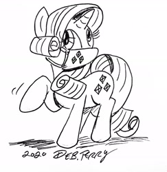 Size: 1856x1907 | Tagged: safe, artist:debmervin, rarity, pony, unicorn, g4, coronavirus, covid-19, face mask, female, mare, monochrome, solo