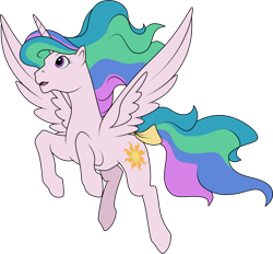 Size: 1280x1186 | Tagged: safe, artist:helenosprime, princess celestia, alicorn, pony, g1, g4, alternate color palette, bow, female, flying, g4 to g1, generation leap, mare, pinklestia, solo, tail bow