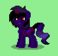 Size: 202x198 | Tagged: safe, oc, oc only, oc:midnight abyss (alicorn), pony, pony town, ancient history, anomaly, corrupted, dark magic, dark skin, evil, flowing tail, horn, magic, mystical, oc villain, pixel art, red eyes, resurrection, sprite, taboo, tartarus, villainous, wings