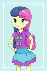 Size: 1438x2178 | Tagged: safe, artist:kalipoart, bon bon, sweetie drops, equestria girls, g4, clothes, female, hand on hip, smiling, solo